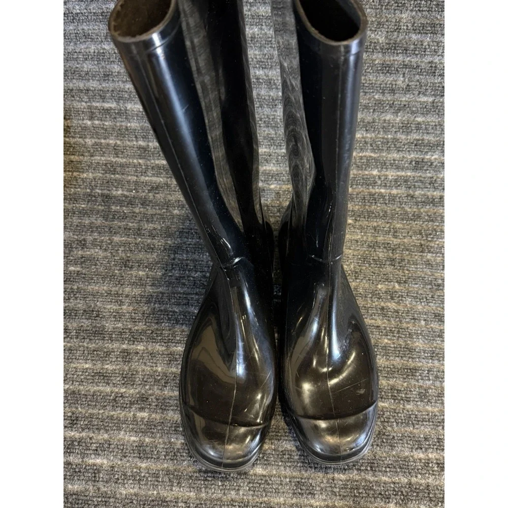 Coach Womens Rain Boots Galoshes Black Knee High Low Heel Pull On Rubber Size 10